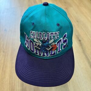Vintage 90s NBA G Cap Charlotte Hornets Snapback Hat Teal Purple Colorblock Logo
